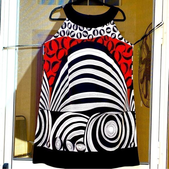 RED, BLACK & WHITE GEOMETRICAL SLEEVELESS SHEATH DRESS 14/16 NWOT - Picture 13 of 17